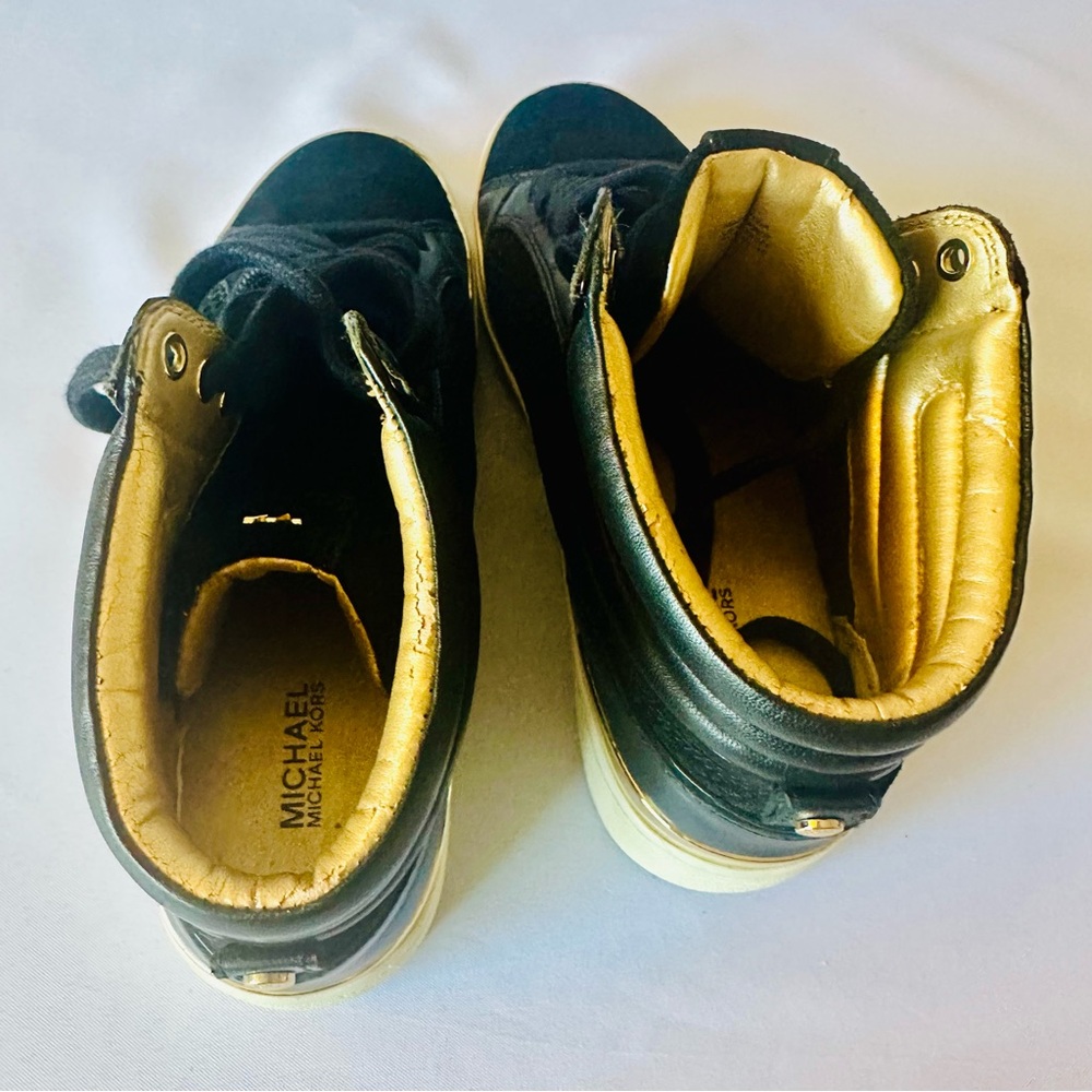 Michael Kors Black Leather Sneakers with Gold Highlights - Picture 7 of 9